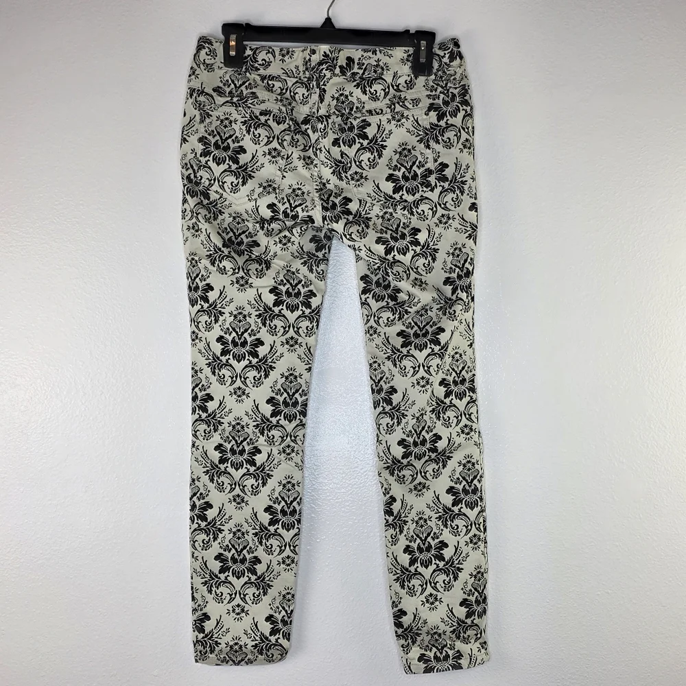 Free People Flocked Black Floral Brocade Pattern Denim Damask Jeans 26